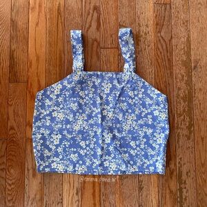 blue white yellow floral square neck tank top